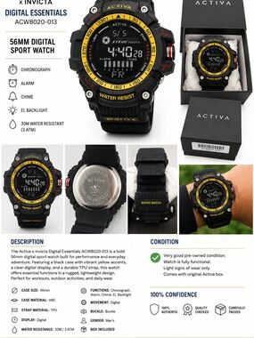 Ativa 56mm Digital Sport Watch - Black with Yellow Accents